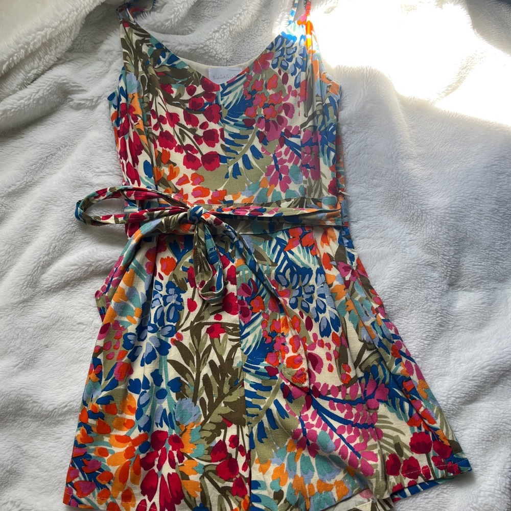 Floral Sleeveless Romper with Belt